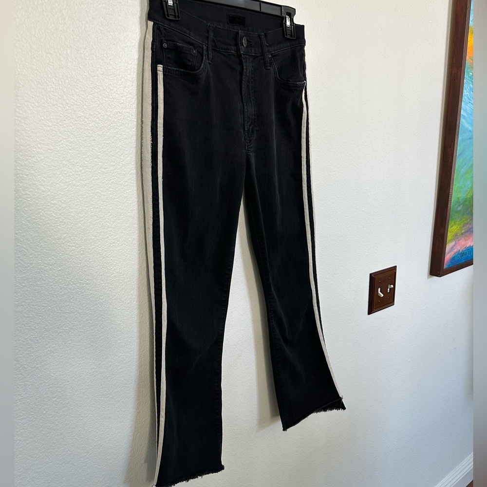 MOTHER Black Cropped Ankle Jeans with cream colored Stripes. Size 25 - Picture 2 of 10